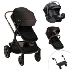 Nuna Demi Next Double Stroller + Rider Board + PIPA RX Travel System