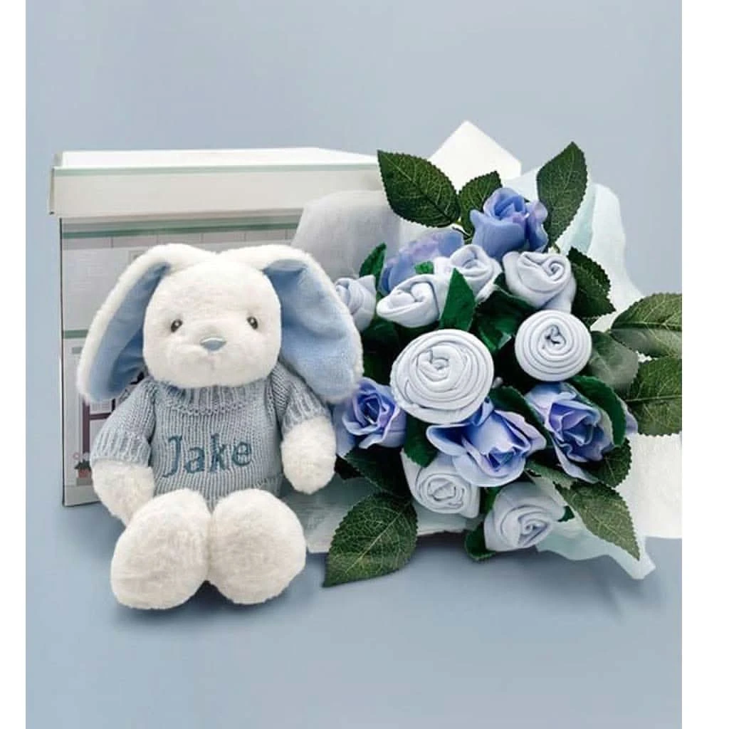 Babyblooms Hand Tied Baby Clothes Bouquet And Personalized Bunny 8 Babyblooms Hand Tied Baby Clothes Bouquet And Personalized Bunny - Image 8