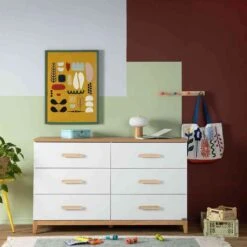 DaDaDa Lala Big 6-Drawer Dresser, White / Red Oak