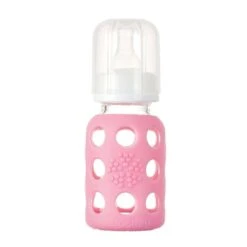 Life Factory Pink Glass Baby Bottle, 4 Oz.