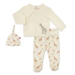 Magnetic Me Cream Jolie Giraffe Organic Cotton Magnetic 3 Piece Kimono Set