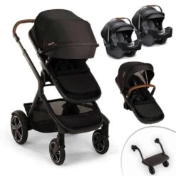 Nuna Demi Next Double Stroller + Rider Board + 2 PIPA RX Travel System